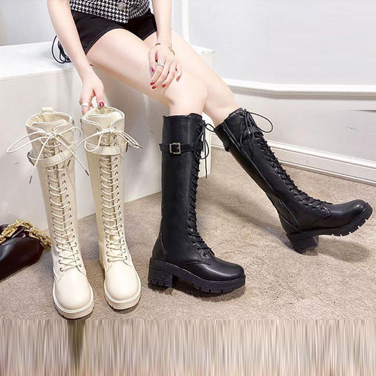 Long Boots Autumn and Winter Knight Boots Lace-up Riding Boots British Style But Knee Boots Women's High Heels Boots