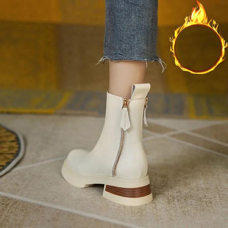 White Chelsea Short Boots Women's Autumn and Winter Martin Boots British Style Plus Velvet Warm Snow Boots Winter Boots