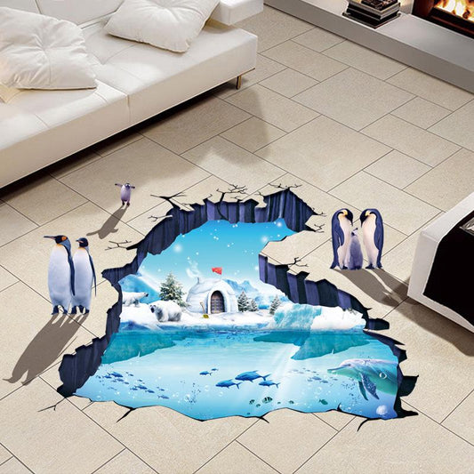 Creative 3D Polar Glacier Bedroom Living Room Floor Sticker Environment Decoration Wall Stickers