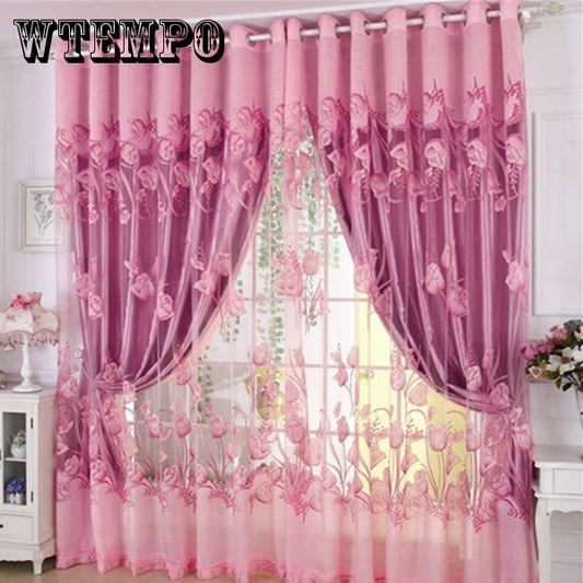 WTEMPO Window Curtain Printed Bedroom Curtain Home Texitle Semi-Blackout Curtain