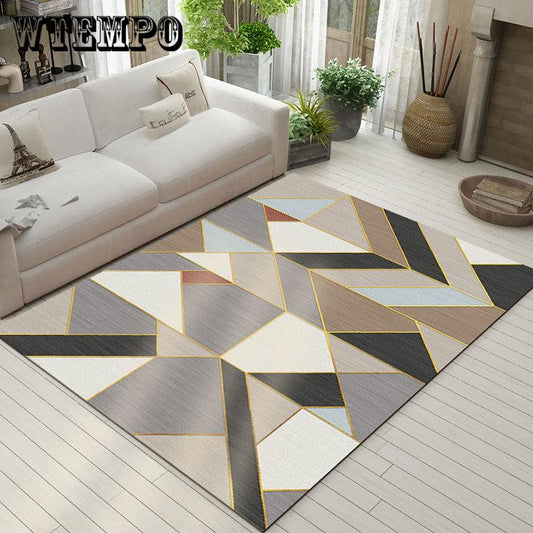 Floor Mat Geometrical Pattern Color Block Washable Living Room Mat