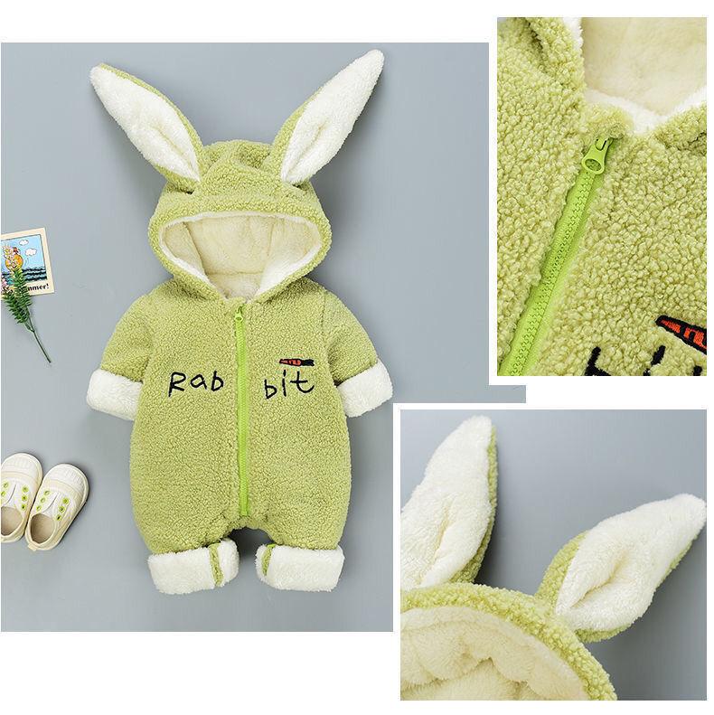 Rabbit Autumn and Winter Baby One-piece Travel Clothes Out Holding Clothes Plush Winter Baby Clothes Neonatal Winter Thickening