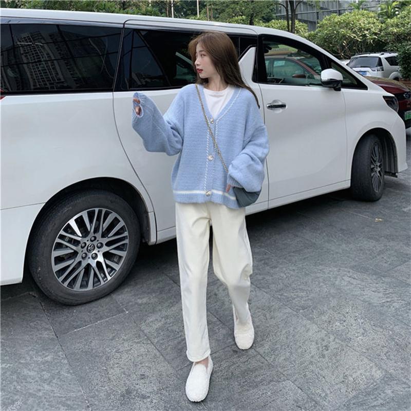 Retro Solid Color Knitted Cardigan Sweater Women Loose Jacket Autumn  Winter All-match Jacket Women's Outer Wear