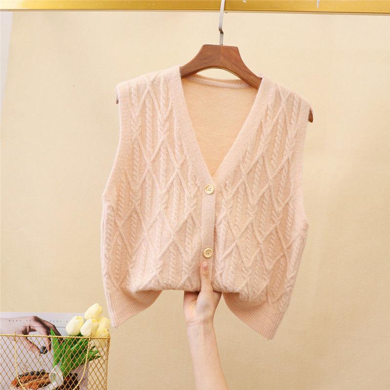 Sweater Vest Women Solid Autumn Winter All-match Leisure Outerwear Knitted V-Neck Sleeveless Female Elegant Chic Simple Harajuku