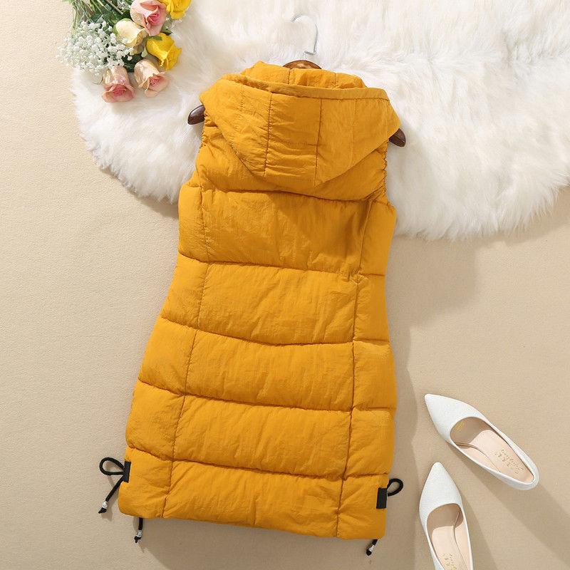 Autumn and Winter Self-cultivation All-match Vest Mid-length Hooded Casual Jacket Fashion Simple Female Down Cotton Vest