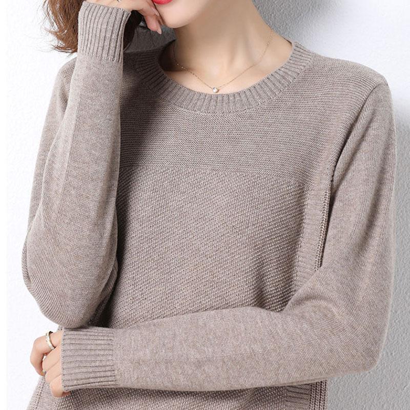 Autumn and Winter Round Neck Wool Sweater  Pullover Long-sleeved Plus Size Top Solid Color Knitted Female Sweater