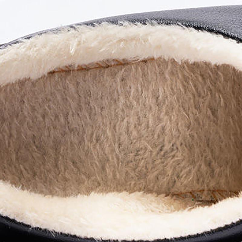 Cotton Slippers Winter Leather Waterproof Thick Warm Women Slide Plus Size Mens Slippers