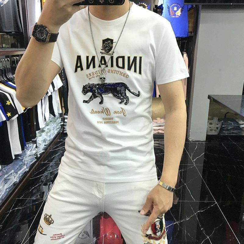 Men's T-shirt Personality Trend Leopard Fashion Print Handsome Net Red Round Neck Short Sleeve Men