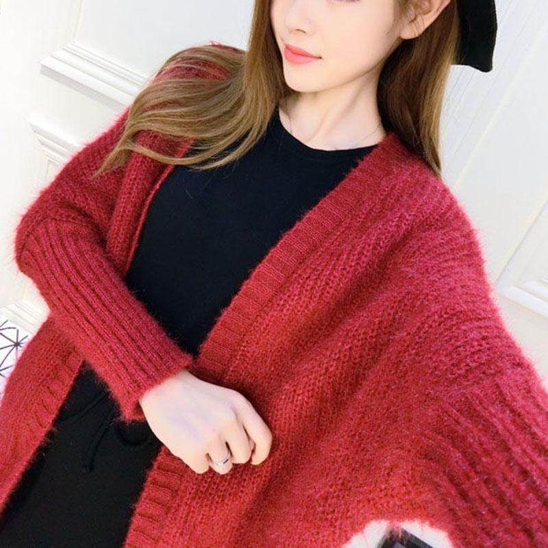 Autumn and Winter Bat Sleeve Sweater Slimming Cardigan Loose Top Casual Mid-length Women's Sweater