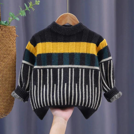 Boy's Pullover Sweater Korean Style Western Style Knitted Thick Warm Top Children's Long-sleeved Middle-aged Children