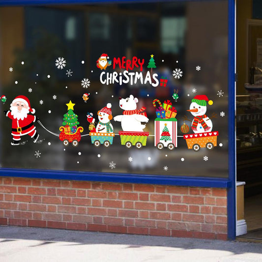 Festival Santa Claus train window decoration storefront glass door seamless wall stickers