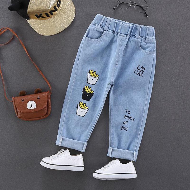 Spring and Autumn Boy and Girl Jeans Pants Children's Wear Korean Casual Pants Printing Baby Jeans Thin Ripped Jeans