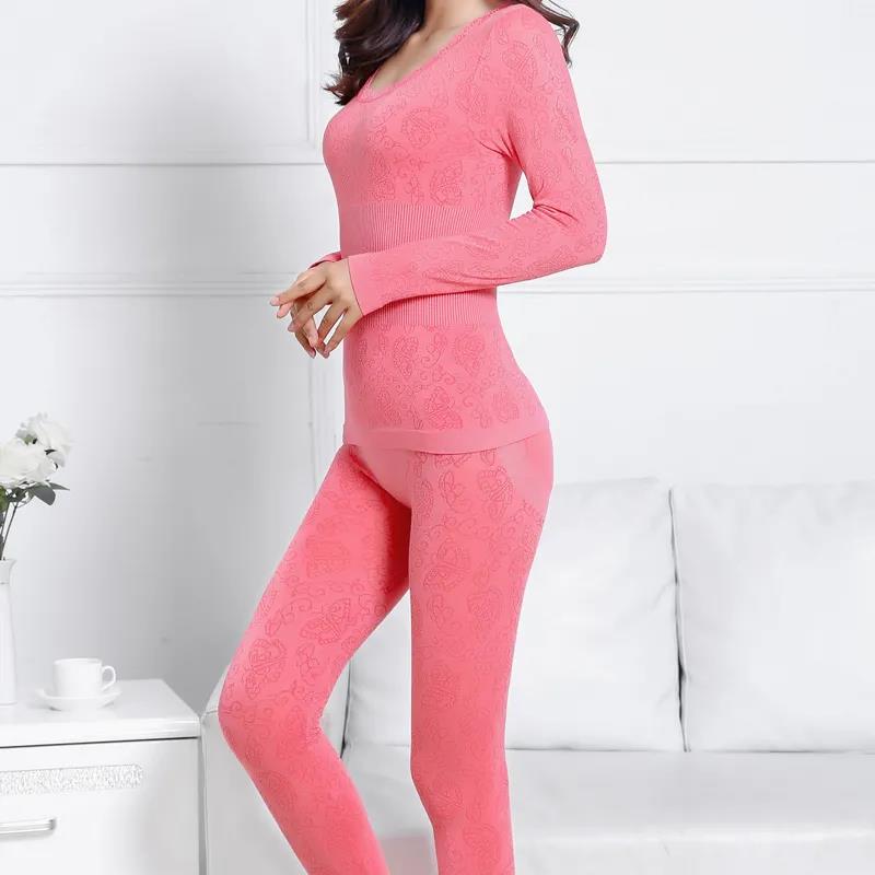 Autumn and Winter Women's Clothes and Long Trousers Sexy Slim Body Bottoming Underwear Round Neck Thin Thermal Underwear Suit Female Students