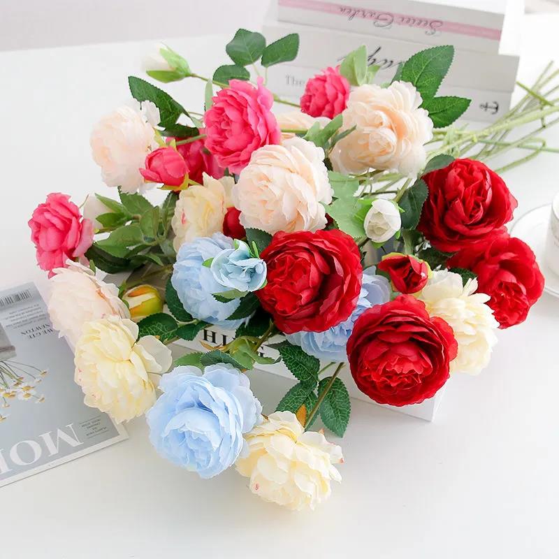 Nordic Simulation Peony Flower Bouquet Home Living Room Floor Decoration Dried Flowers Fake Flowers Silk Flower Ornaments