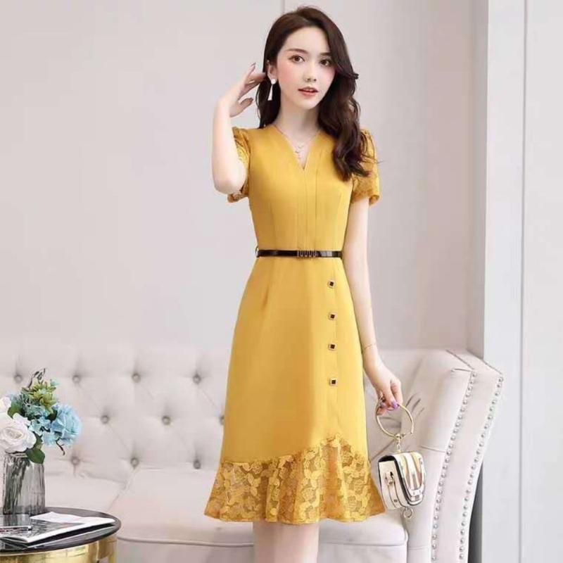 2021 Summer New Dresses Female Large Size Long Western-style Mother Summer Dress Waist Lace Stitching A-line Skirt