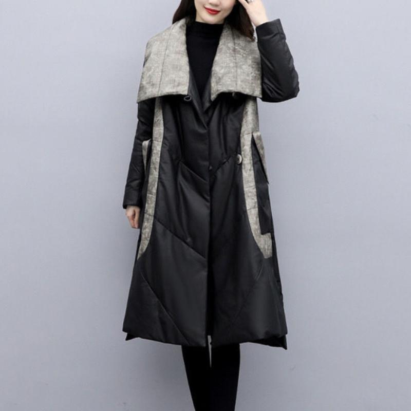 Women's Solid Color Down Jacket Mid-length Down Jacket Winter Korean Style Loose Coat Warm Stand-collar Down Jacket Quilted Jacket