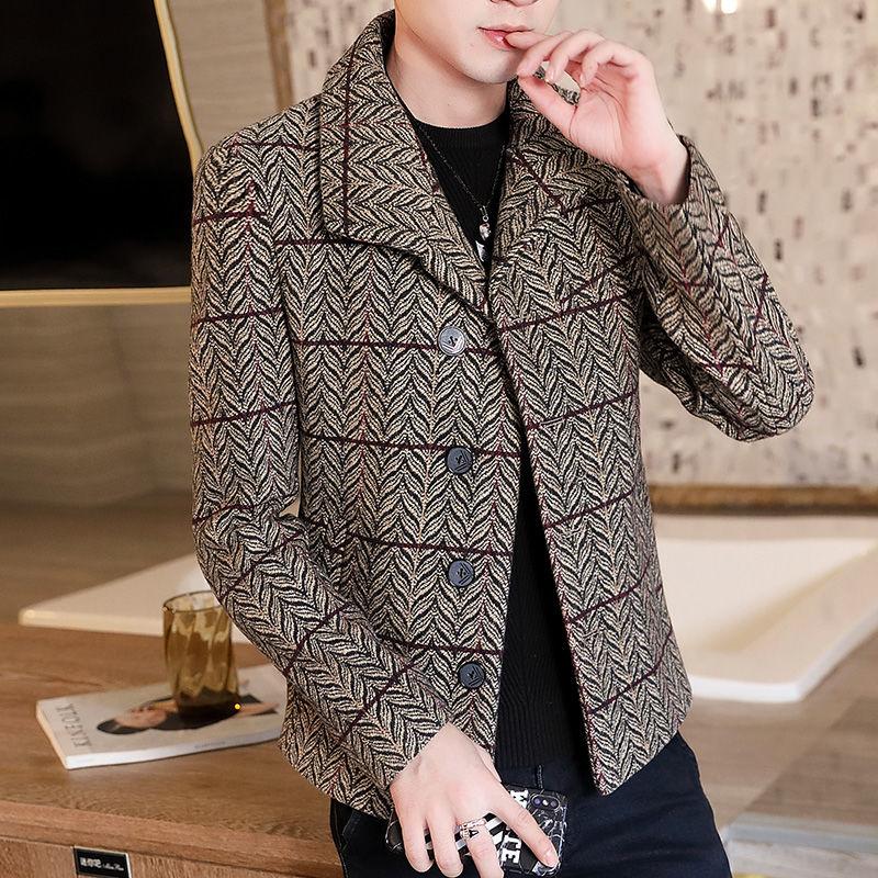 Woolen Jacket Men's Autumn and Winter Lapel Woolen Jacket Youth Handsome Fashion Personality Woolen Jacket