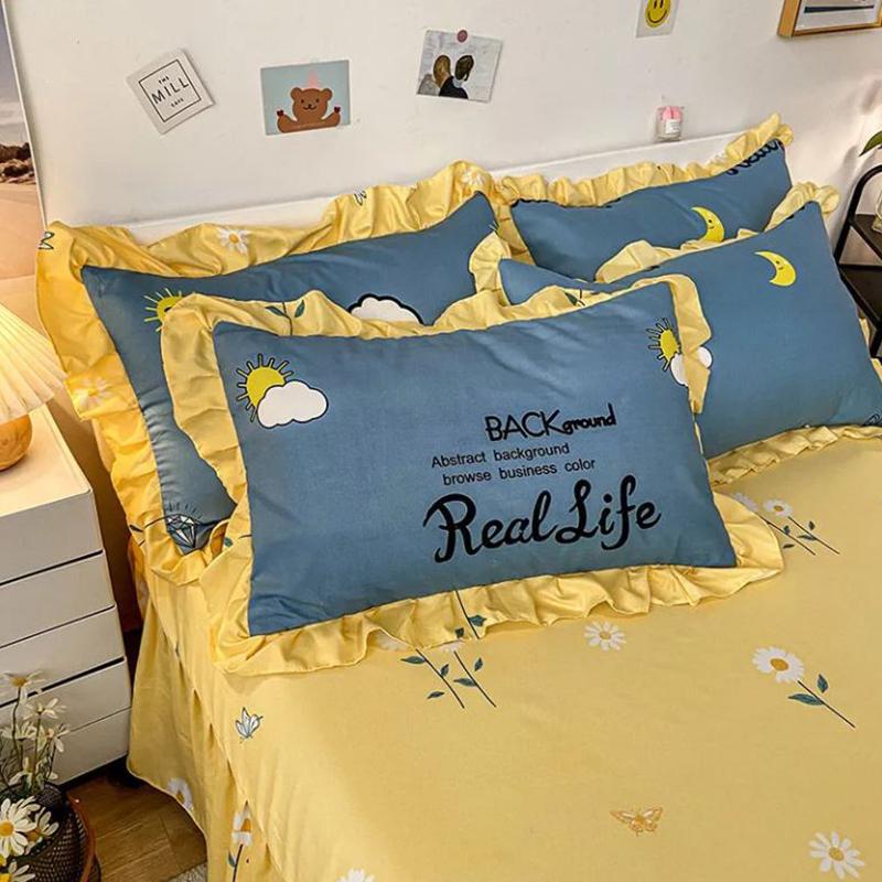 Lace Pillowcase Cartoon Printing Two-pack Pillowcase Home Single Double Girl Bedroom Pillowcase