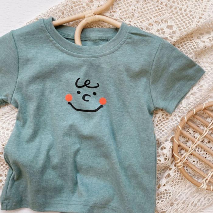 Summer Kids Cute Printing Smiling Face T Shirts Short Sleeve Tops Korean Style O-neck Loose T Shirts for Children Girls