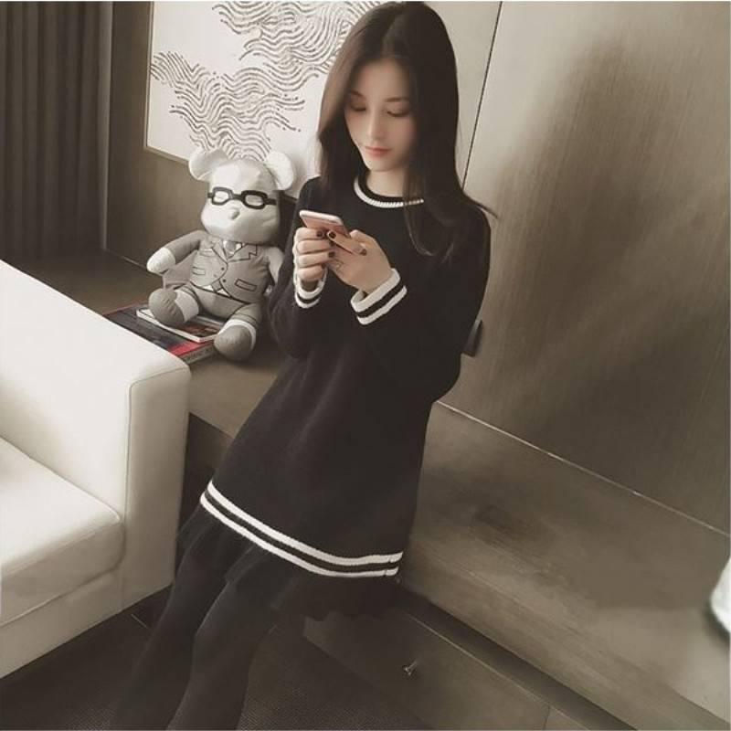 Autumn and winter new knit bottoming shirt women's long paragraph wild loose hooded dress female