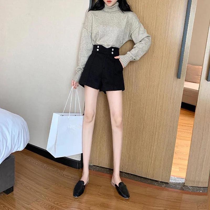 Women's High-waist Shorts Wide-leg Pants Loose and Thin All-match Outer Wear Woolen Boots Pants Women's Thick Shorts