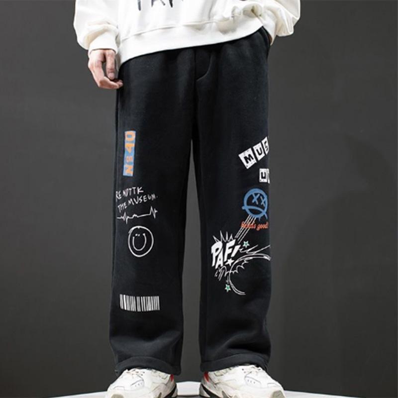 Autumn and Winter Sweat Pants Men's Solid Color Pattern Ins Trend Loose Casual Pants Leggings Drawstring Student Sports Pants