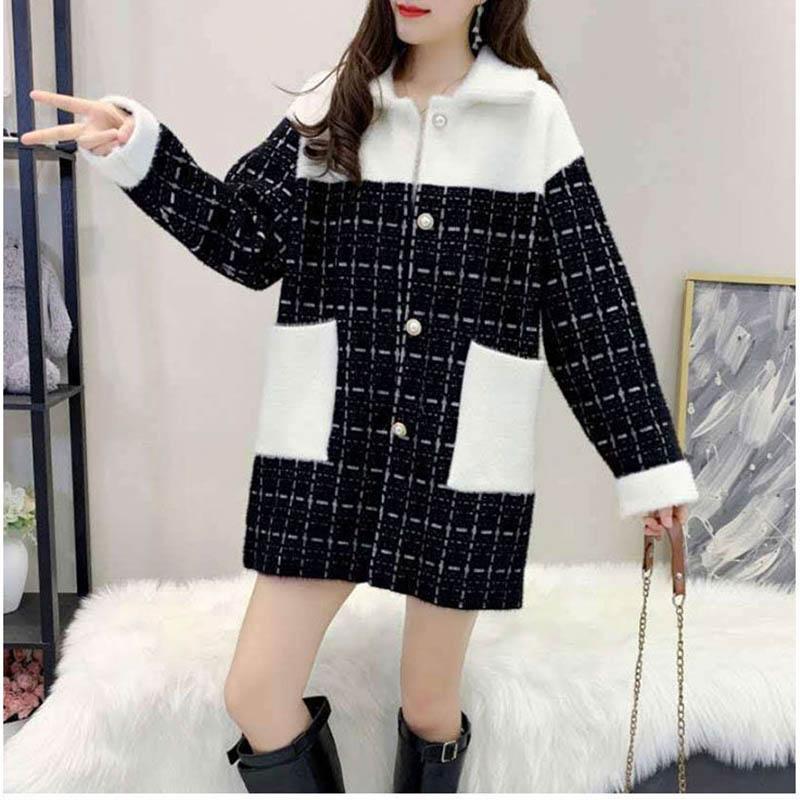 Student Spring and Autumn Woolen Coat with Mink Fleece