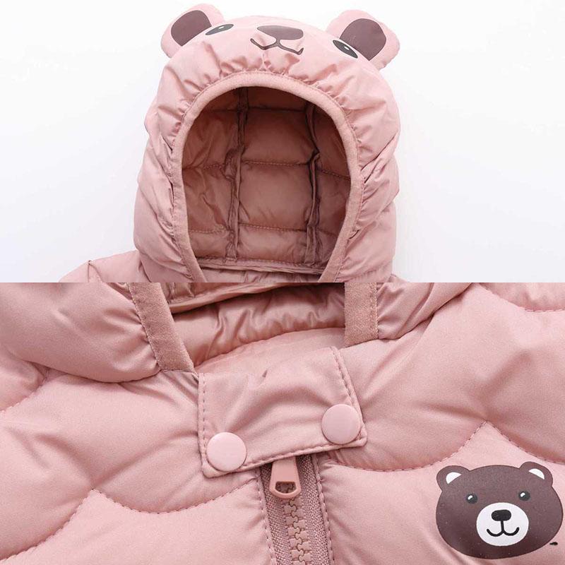 Children's Down Padded Jacket Boys and Girls Padded Jacket Autumn and Winter Hooded Down Jacket Bear Print Cotton Jacket