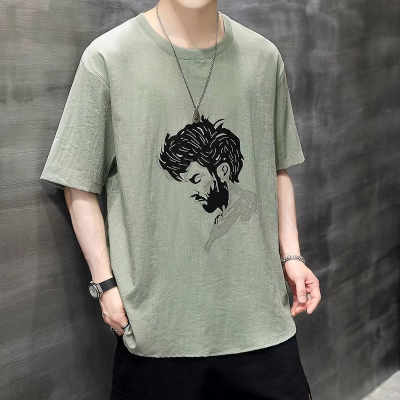 Men's Short-sleeved Summer New Ice Silk T-shirt Loose Print Student Half-sleeved