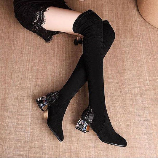 Winter Over The Knee Boots Women Stretch Fabric Thigh High Sexy Woman Shoes Long Bota Feminina