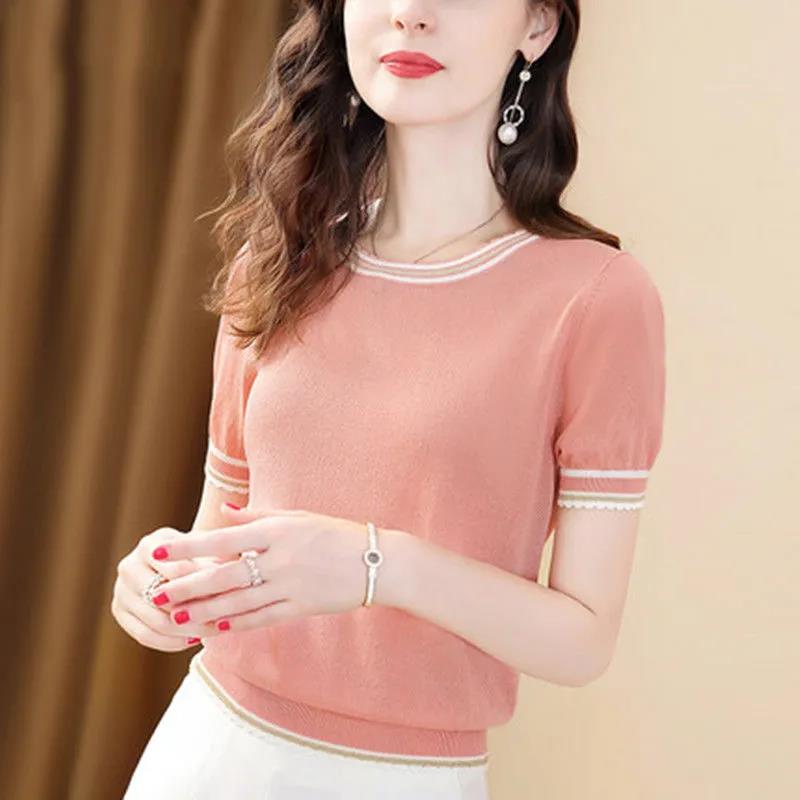 Women's Loose Round Neck T-shirt Mid-sleeve Top Summer Bottoming Shirt