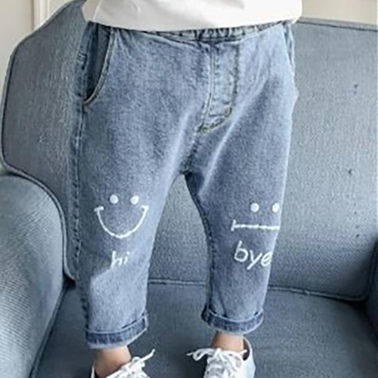 Children's Jeans Boys and Girls' Spring and Autumn Korean Style Casual Pants with Loose Embroidery Denim Pants