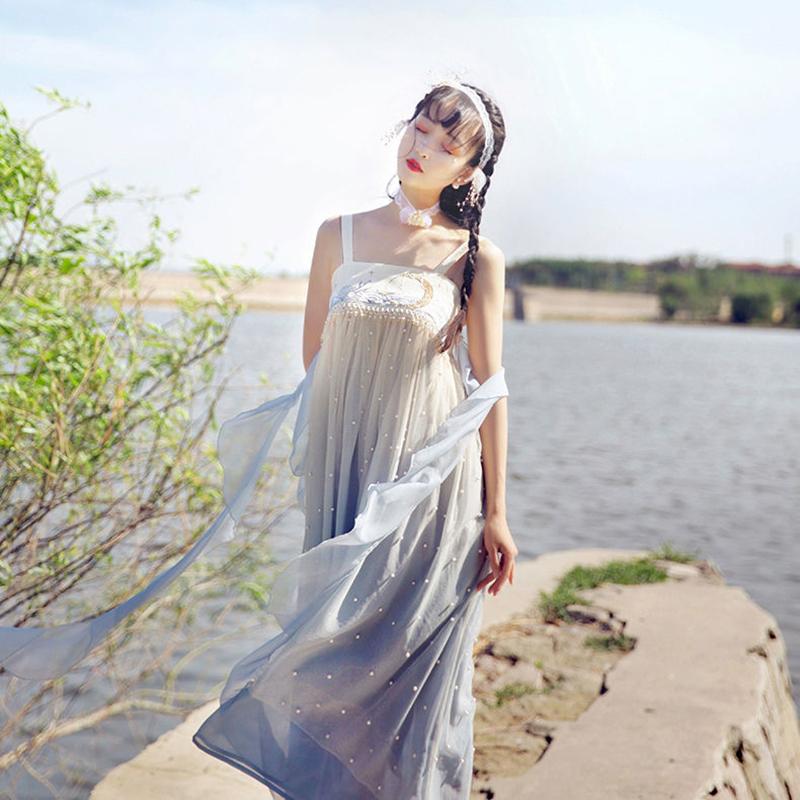 Hanfu Female Full Chest Skirt Super Fairy and Elegant Original Design Pearl Embroidery Three-piece Summer