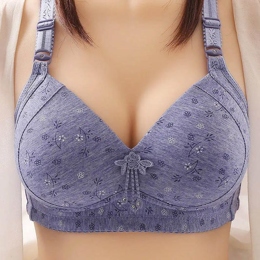 Ladies Pure Cotton Large Size Thin Underwear Anti-sagging Bra No Steel Ring Gathering Breathable Sexy Fashion Printing Pattern Bra