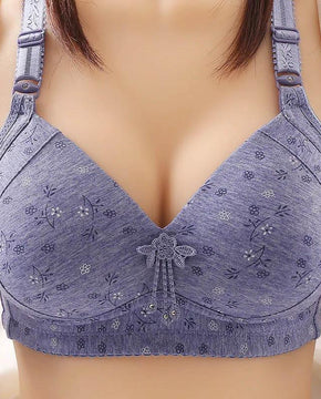 Ladies Pure Cotton Large Size Thin Underwear Anti-sagging Bra No Steel Ring Gathering Breathable Sexy Fashion Printing Pattern Bra