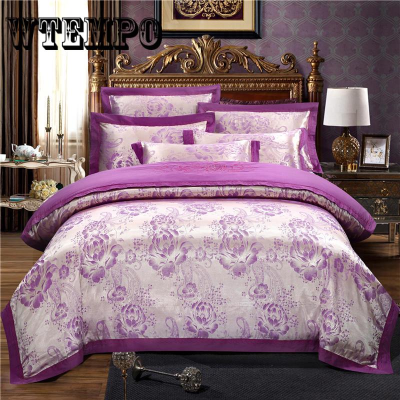 4pcs Home Textile Wedding Jacquard Silk Bedding Set Luxury Satin Quilt/Duvet Cover  Queen/king Size Bedclothes