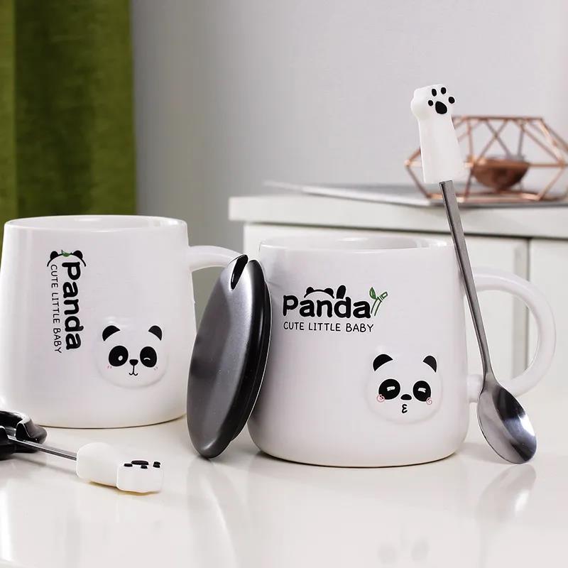 Ceramic Mug for Male and Female Students Korean Cute Cartoon Mug with Lid and Spoon Coffee Cup Male Teacup Creative