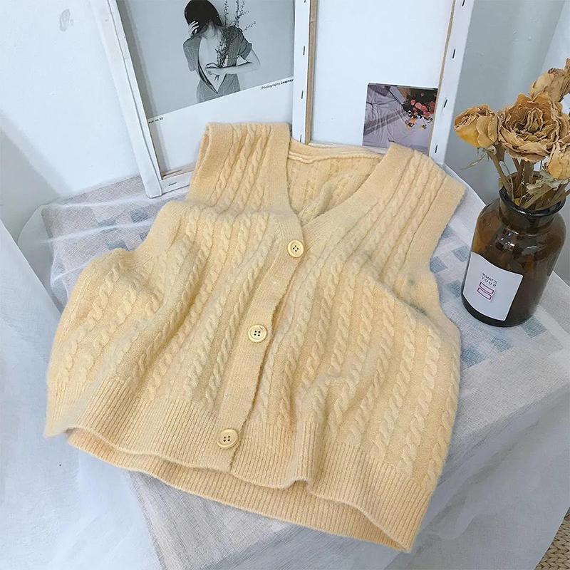 Candy Color Japanese Twist Knit Vest Women's Cardigan Jacket Short Loose Loose Wild Sweater Vest Sleeveless Waistcoat Waistcoat Sweet Style