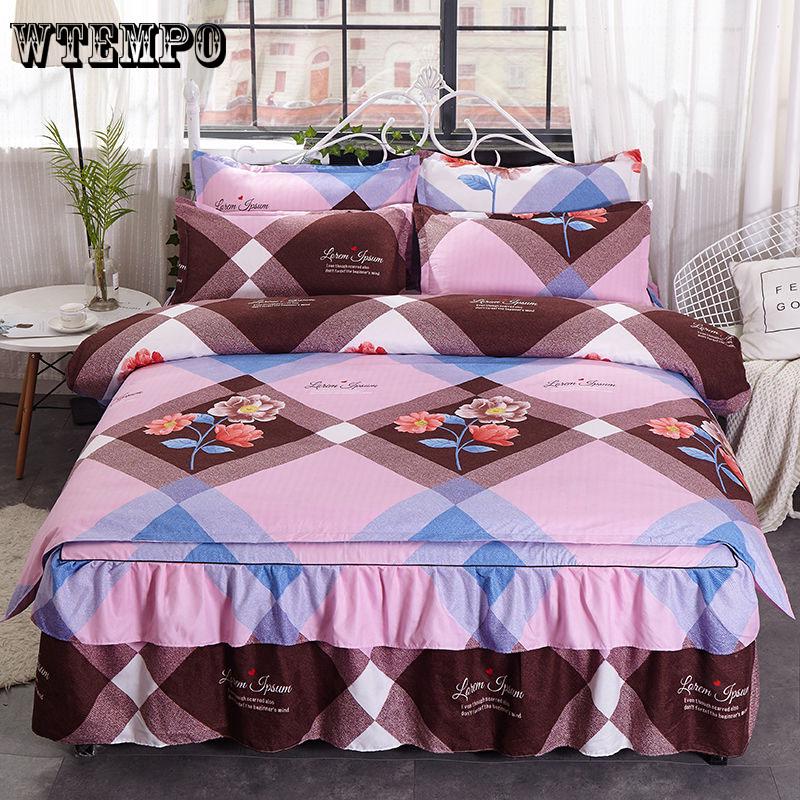 Printing Comforter Family Set Bed Skirt Sheet Microfiber Bedclothes Bedspread