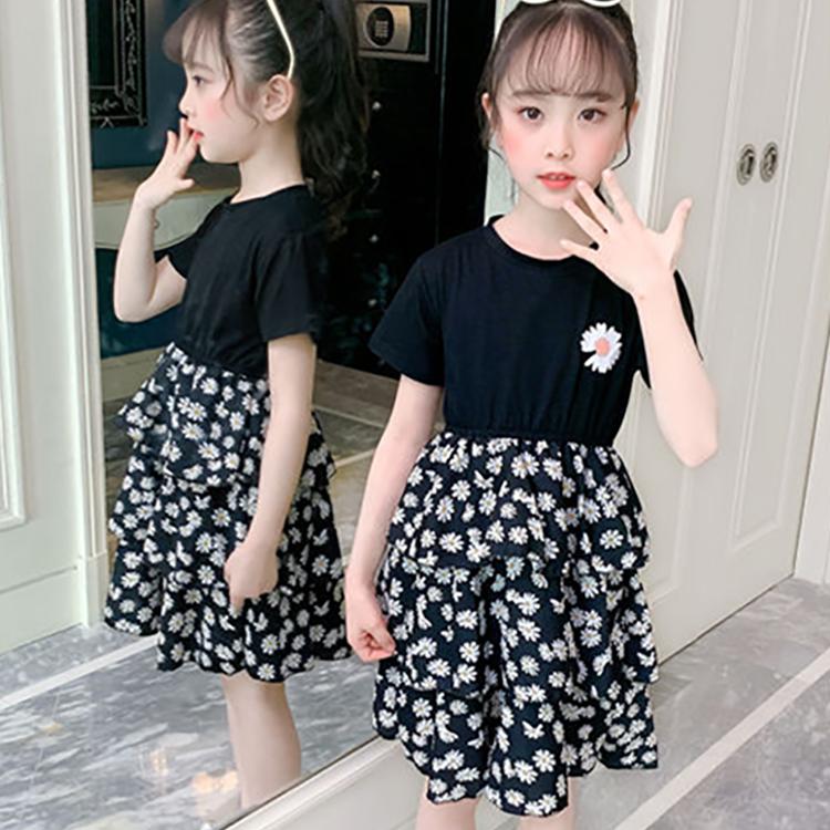 Children Dress Spring Summer O-neck Kids Clothing  Baby Girls Clothing Printing Short Sleeve Dress Girl