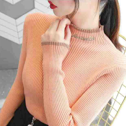 Pofulove Plus Velvet Half-high Collar Thick Sweater Bottoming Shirt Knitted Sweater Long-sleeved