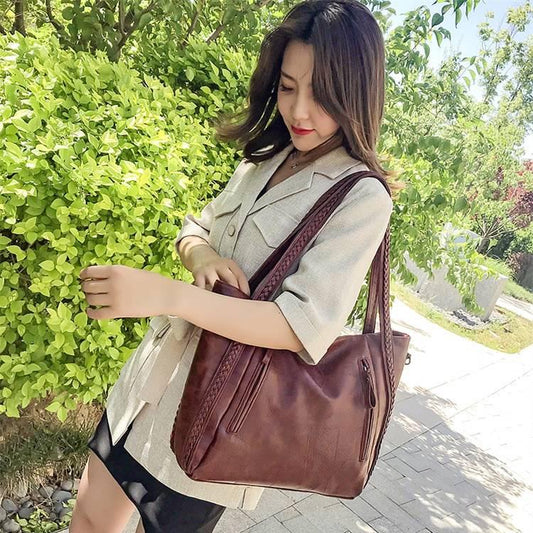 Leather bag Big capacity European and American style Shoulder Handbag Trendy wild Woman bag