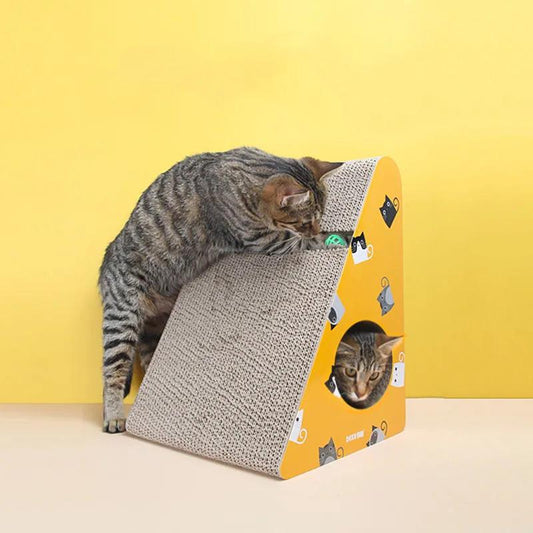 3 in 1 Vertical Cat Corrugated Scratching Board Cat House Cat Toy Triangle Against The Wall with Bell Ball Claw Sharpener Cat Scratch Mat