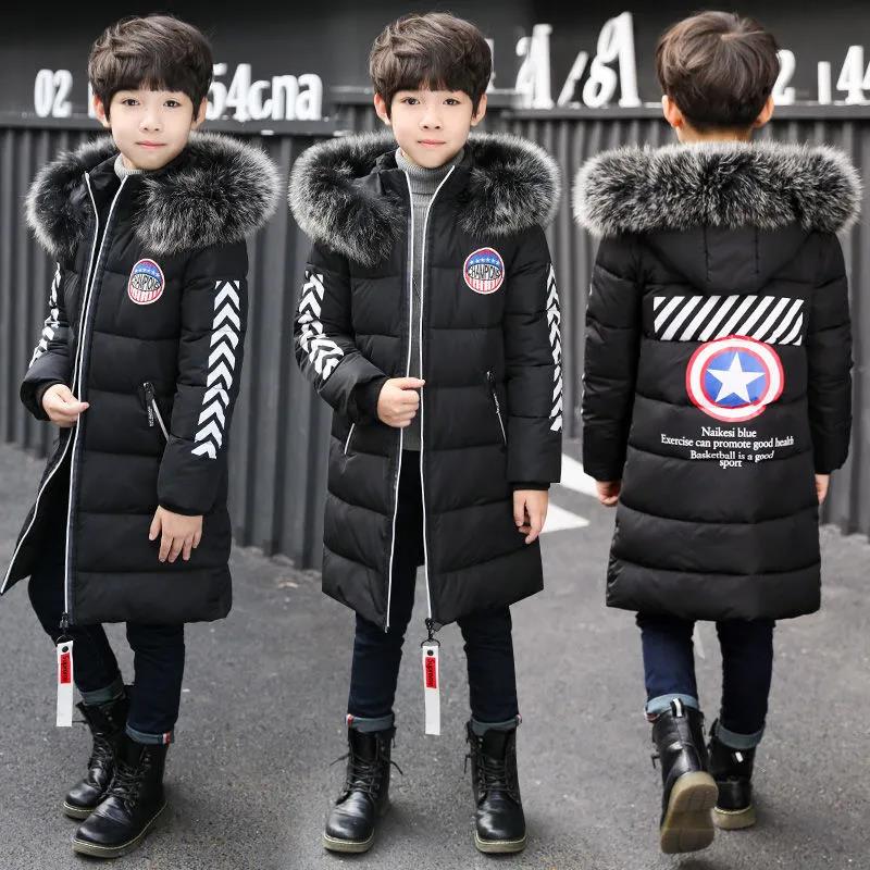 Boy's Mid-length Down Jacket Children's Winter Cotton Jackets Large Children's Thick Padded Coats Winter Hooded Children's Coat