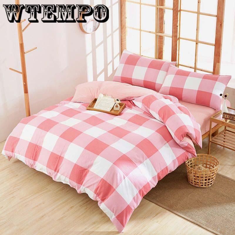 4pcs Plaid Bedding Set Summer Bed Linens Set  Simple Style Duvet Cover  Pastoral Bed Set Adult Bedding Bedclothes Skin-friendly Pillowcases