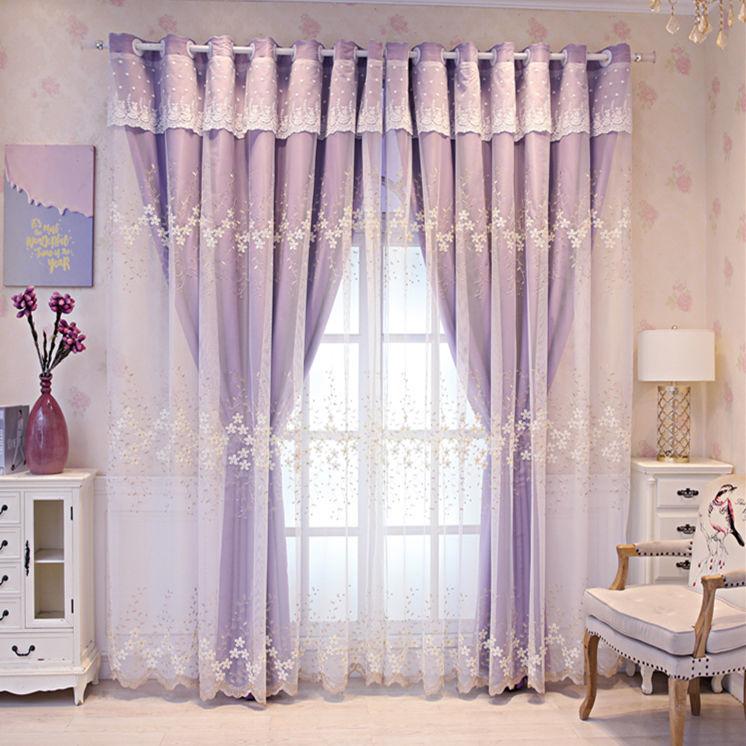 Blackout Curtain Fabric Gauze Princess Wind Net Red Nordic Simple Living Room Bedroom Free Perforated Curtain Double Layer (1 Piece)