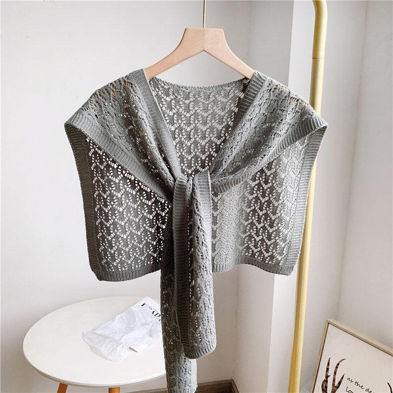 Autumn and Winter Knitted Hollow Shawl Women's Shoulder Air-conditioned Room Vest All-match Autumn and Winter Knotted Scarf