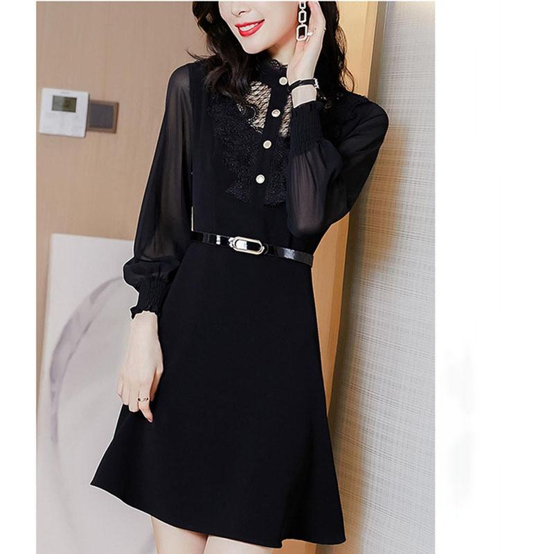 Spring and Autumn Dress Women's Spring Dress Western Fashion Hepburn Style Waist Waist Thin Black Skirt