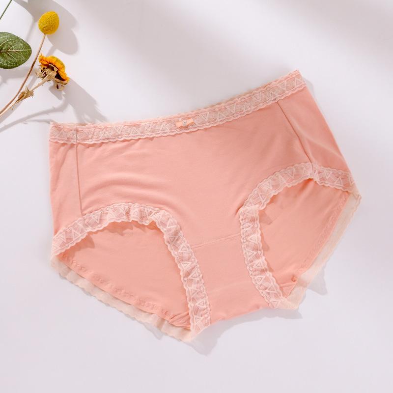 Women's Large Size Solid Color Cotton Crotch Underpants Female Soft Breathable Low-waist Seamless Lace Briefs