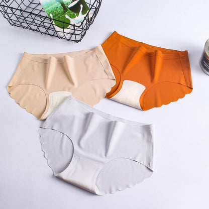 3Pcs/Set Underpants Women's Cotton Crotch Mid-waist Ice Silk Seamless Panties Women's Solid Color Large Size Briefs